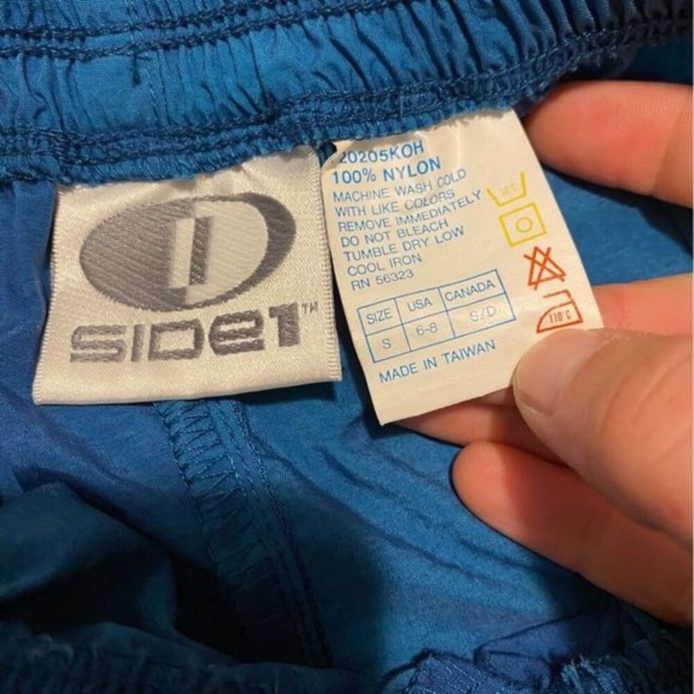 Vintage Side1 Size Small 100% Nylon 80s Teal Blue Shorts Swim Trunks - Picture 7 of 8